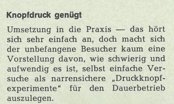 Vor 50 Jahren in den Blauen Blättern: Druckknopfexperimente